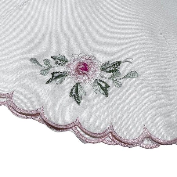 Vintage Embroidered Linen Floral Bread Basket Liner Pink Roses With Snaps - Picture 2 of 4